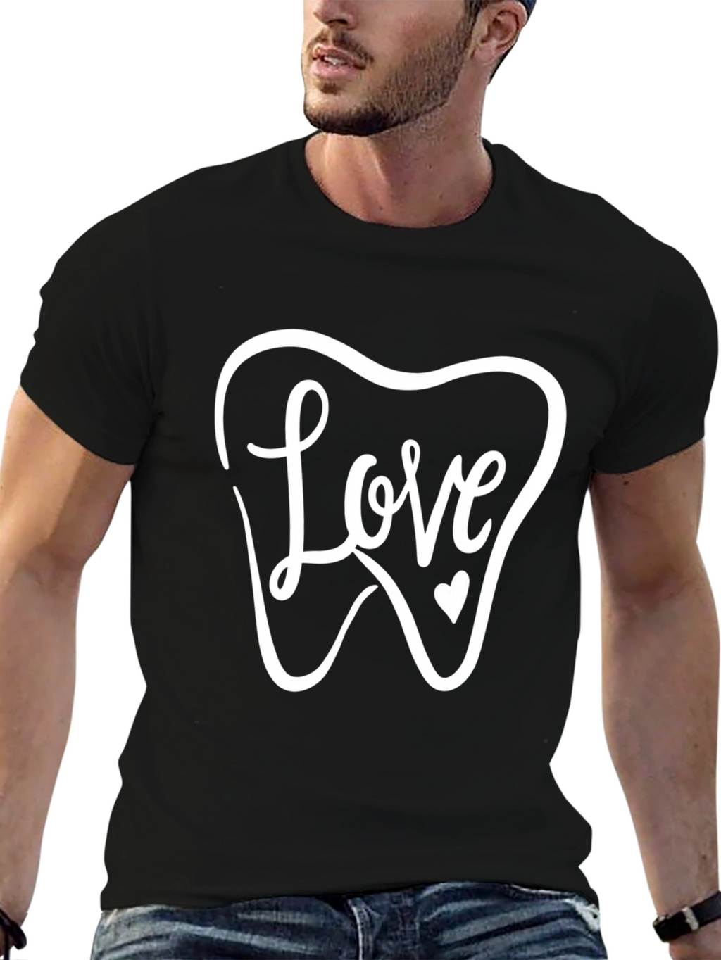 Dentist Love Tooth Graphic T-Shirt - Black