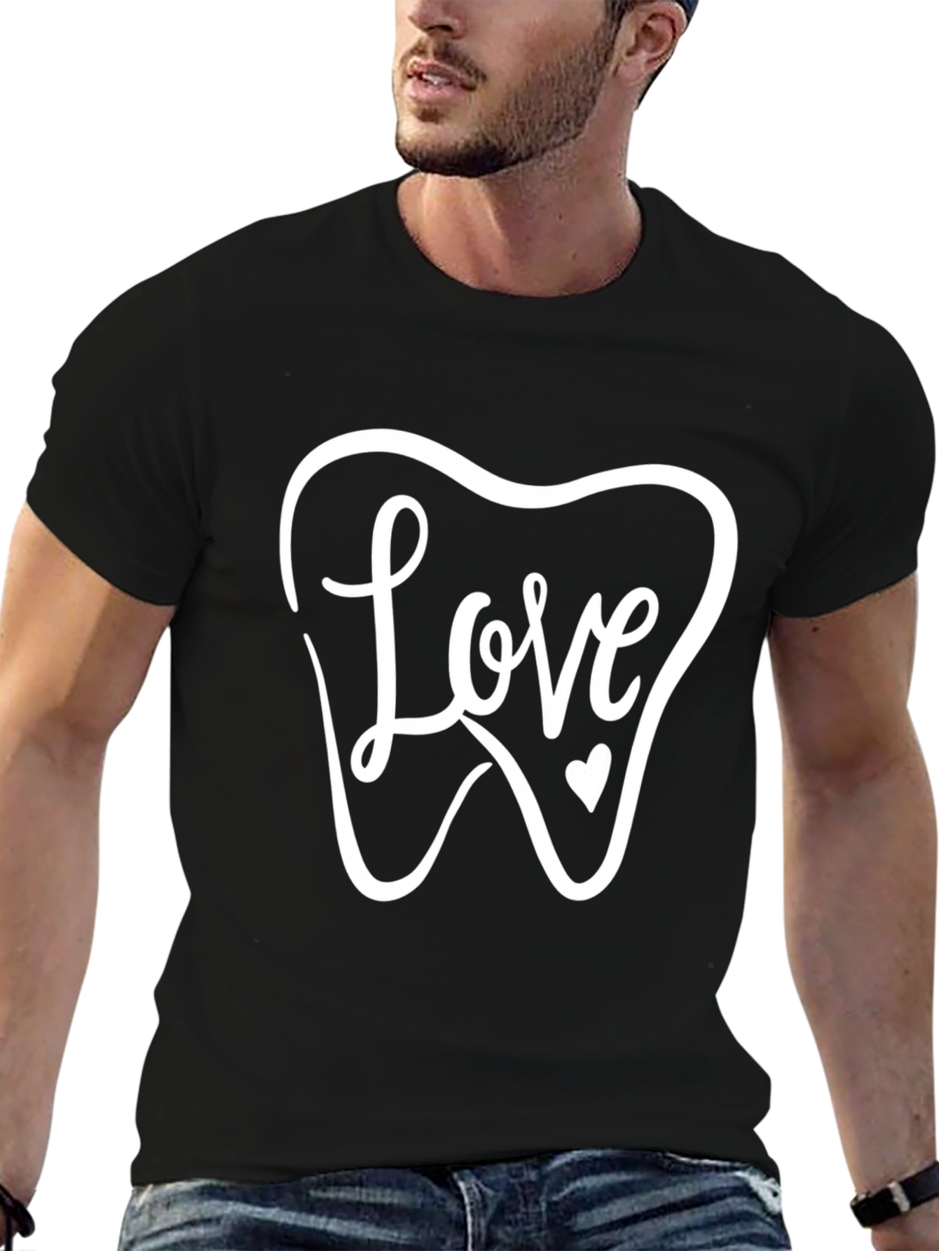 Dentist Love Tooth Graphic T-Shirt - Black