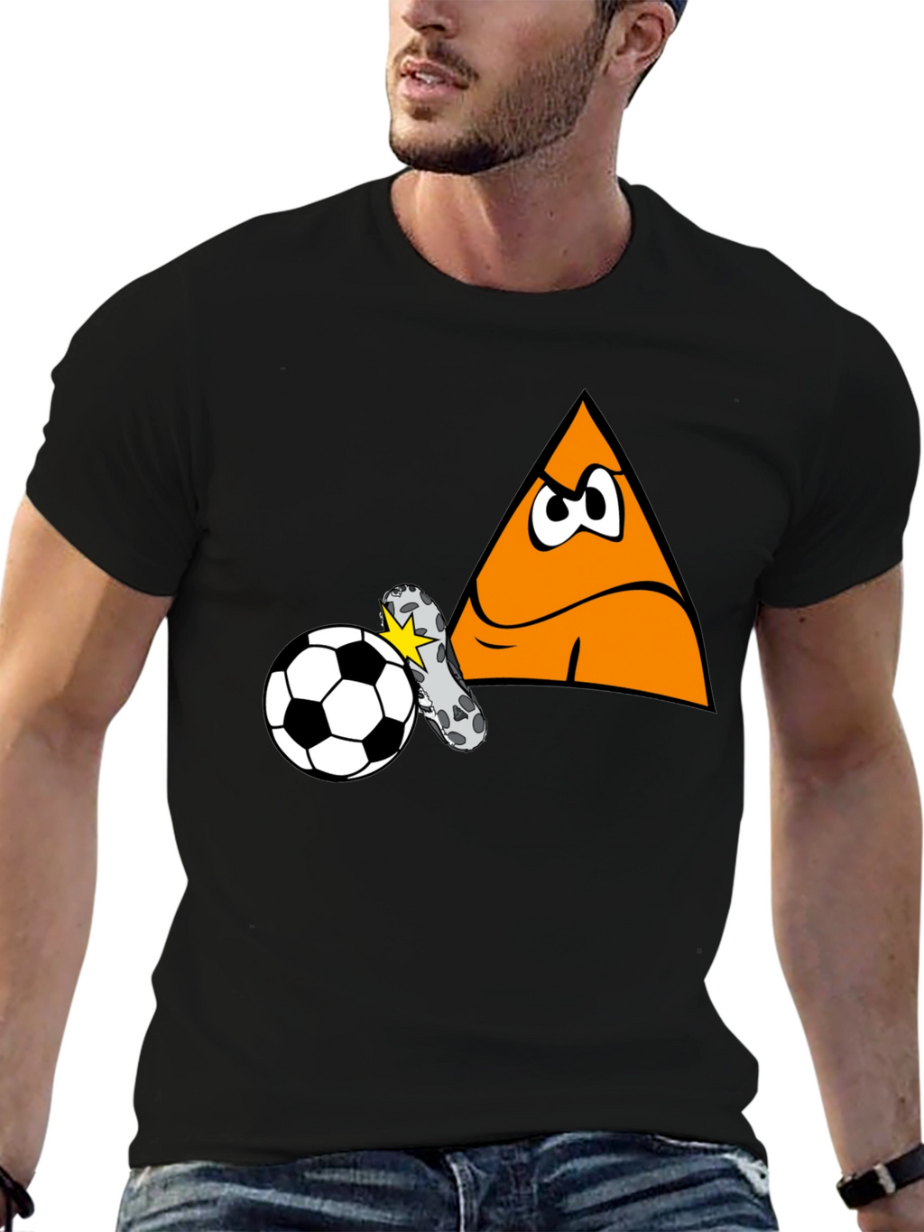 Funny Triangle Soccer Kick Black T-Shirt