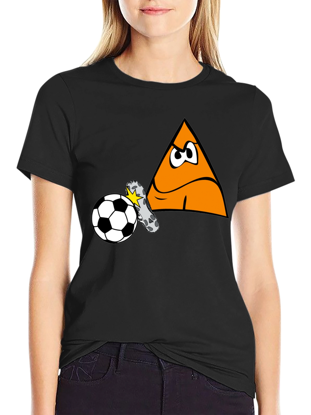 Funny Triangle Soccer Kick Black T-Shirt