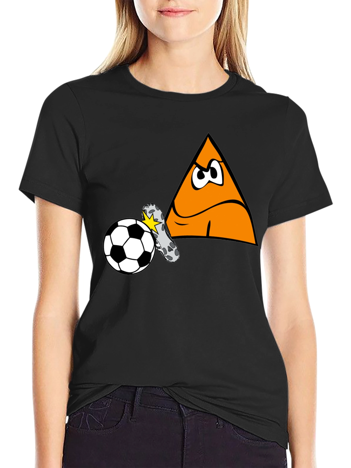 Funny Triangle Soccer Kick Black T-Shirt