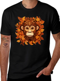 Monkey Autumn Leaves Graphic Tee