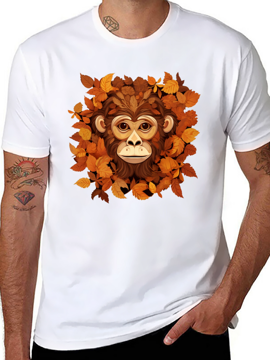 Monkey Autumn Leaves Graphic Tee