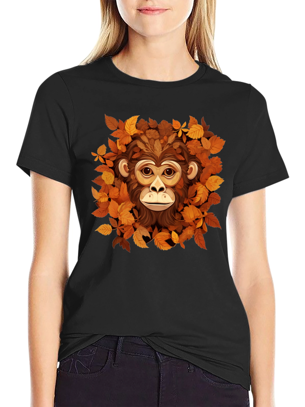 Monkey Autumn Leaves Graphic Tee
