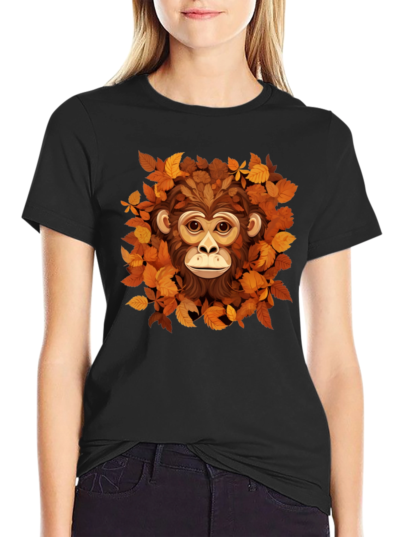 Monkey Autumn Leaves Graphic Tee