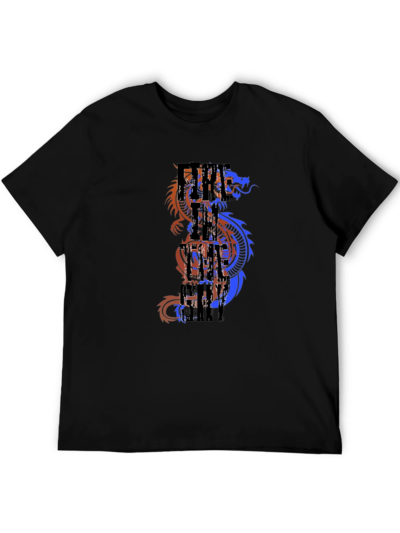 Dragon Fire City Mens Graphic Tee - Black