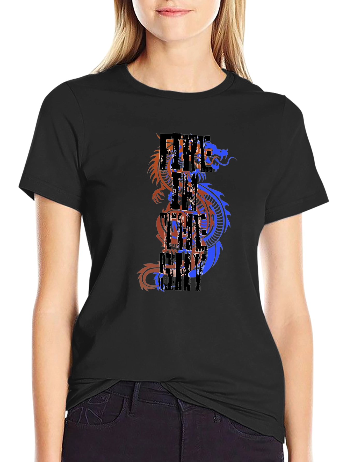 Dragon Fire City Mens Graphic Tee - Black