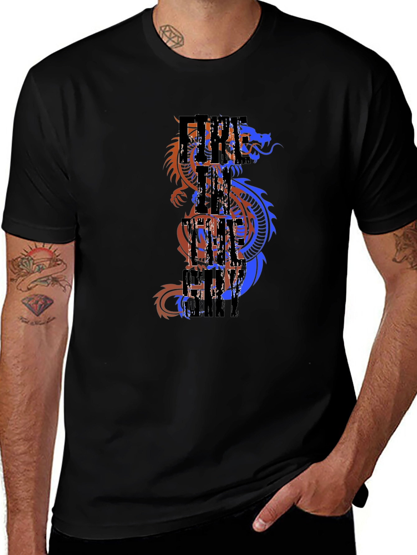 Dragon Fire City Mens Graphic Tee - Black