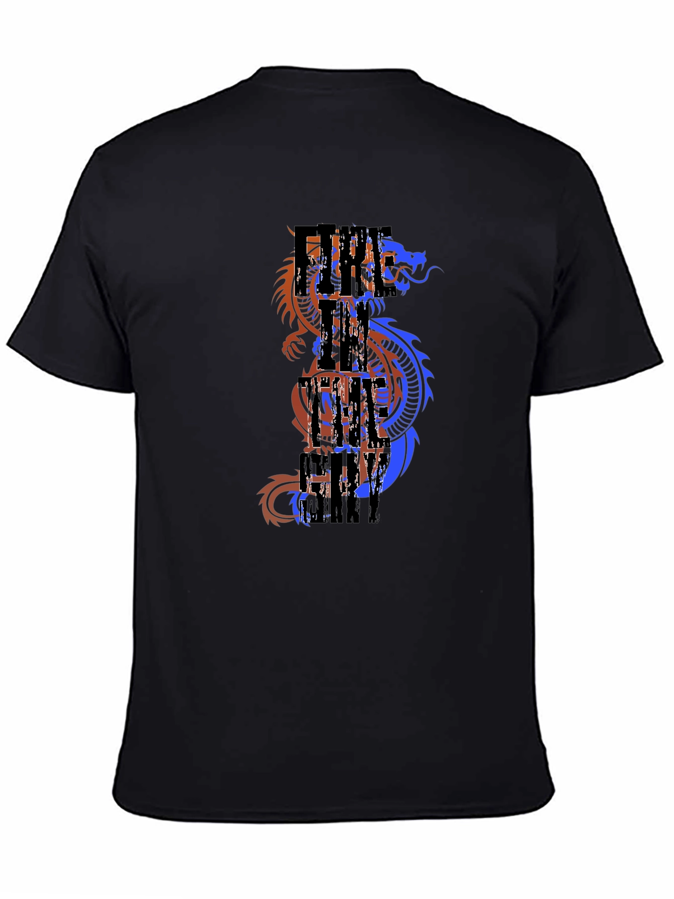 Dragon Fire City Mens Graphic Tee - Black