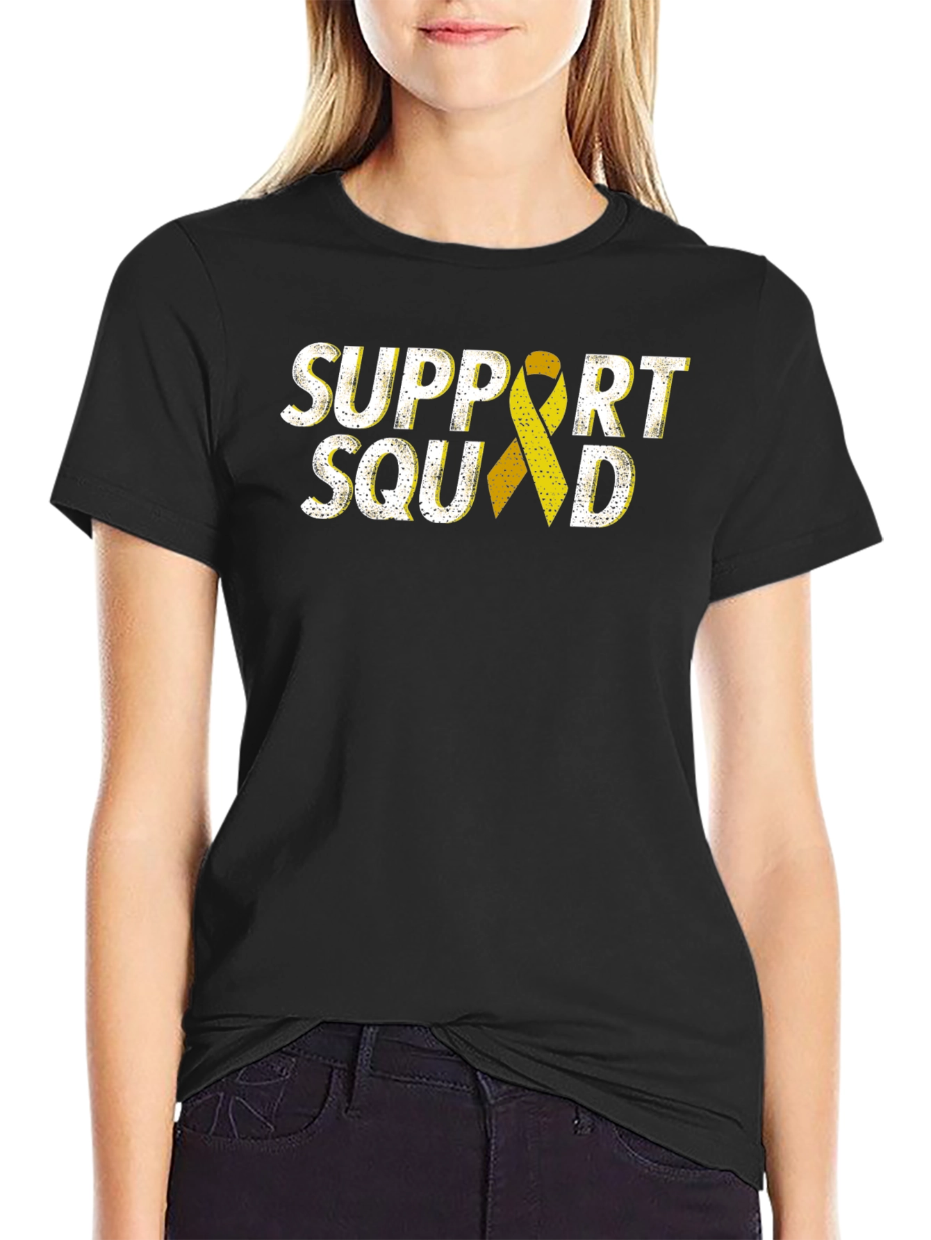 Support Squad T-Shirt: Cancer Awareness Yellow Ribbon