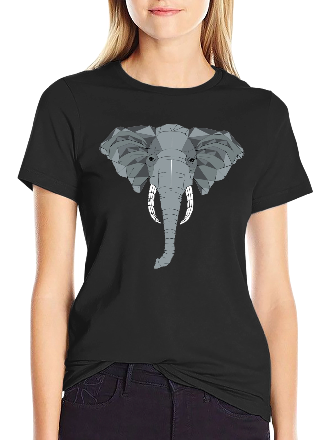 Geometric Elephant Graphic Tee - Stylish Mens Black T-Shirt