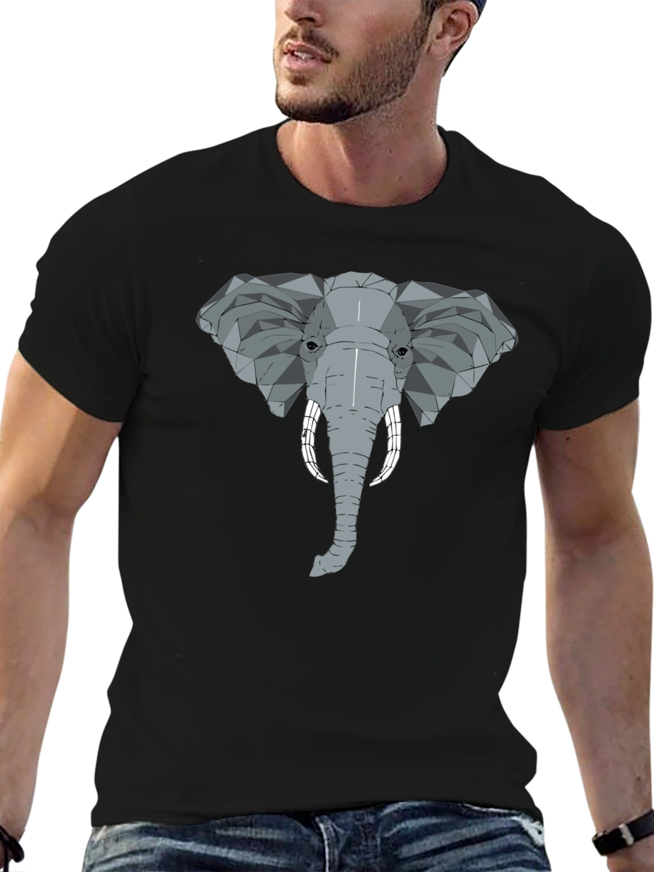 Geometric Elephant Graphic Tee - Stylish Mens Black T-Shirt