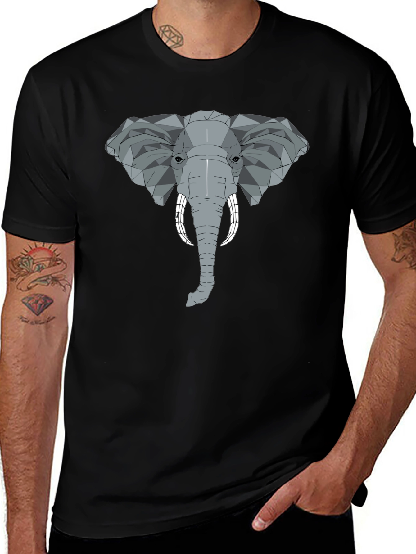Geometric Elephant Graphic Tee - Stylish Mens Black T-Shirt