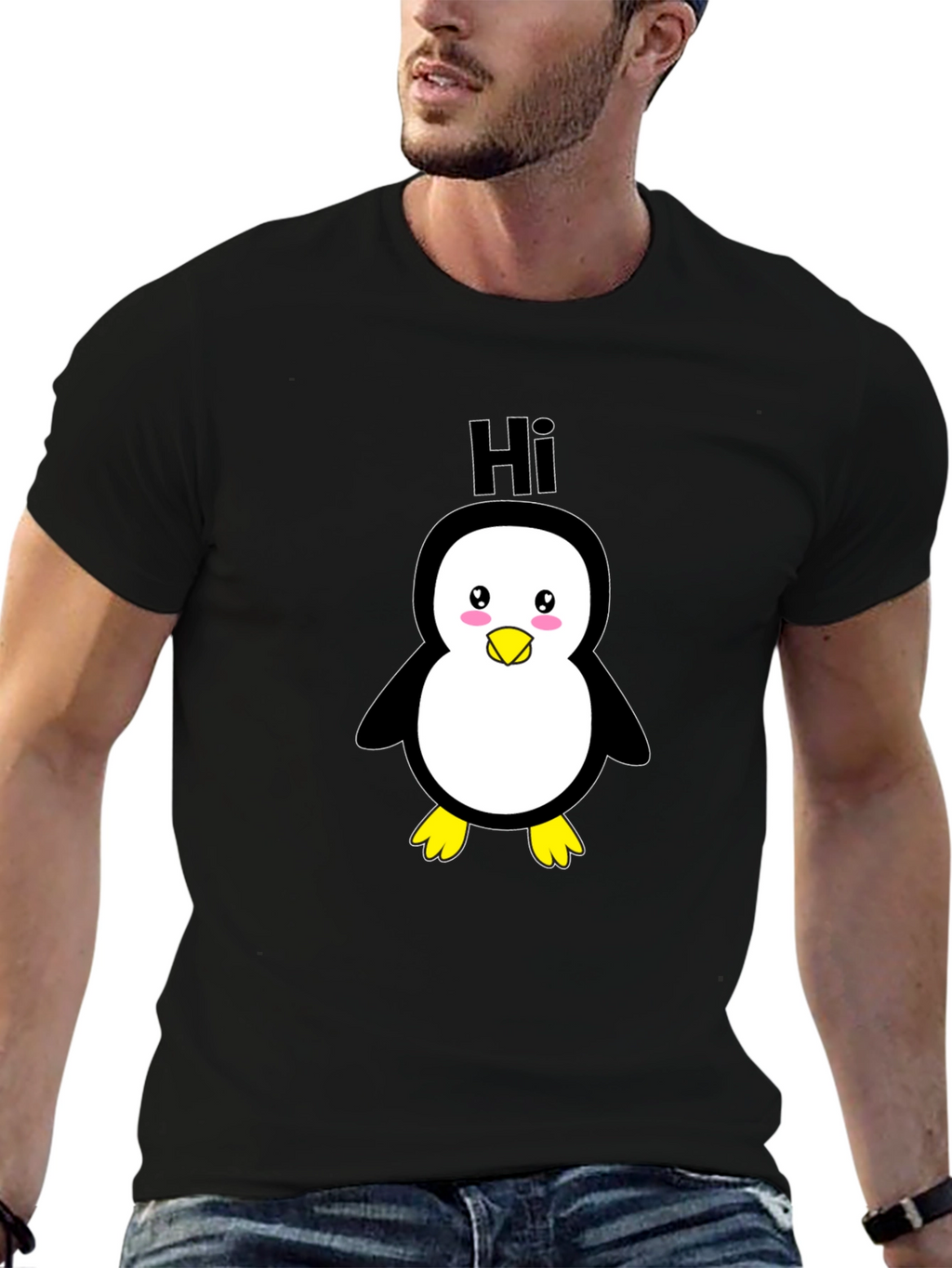 Cute Penguin Graphic Black T-Shirt