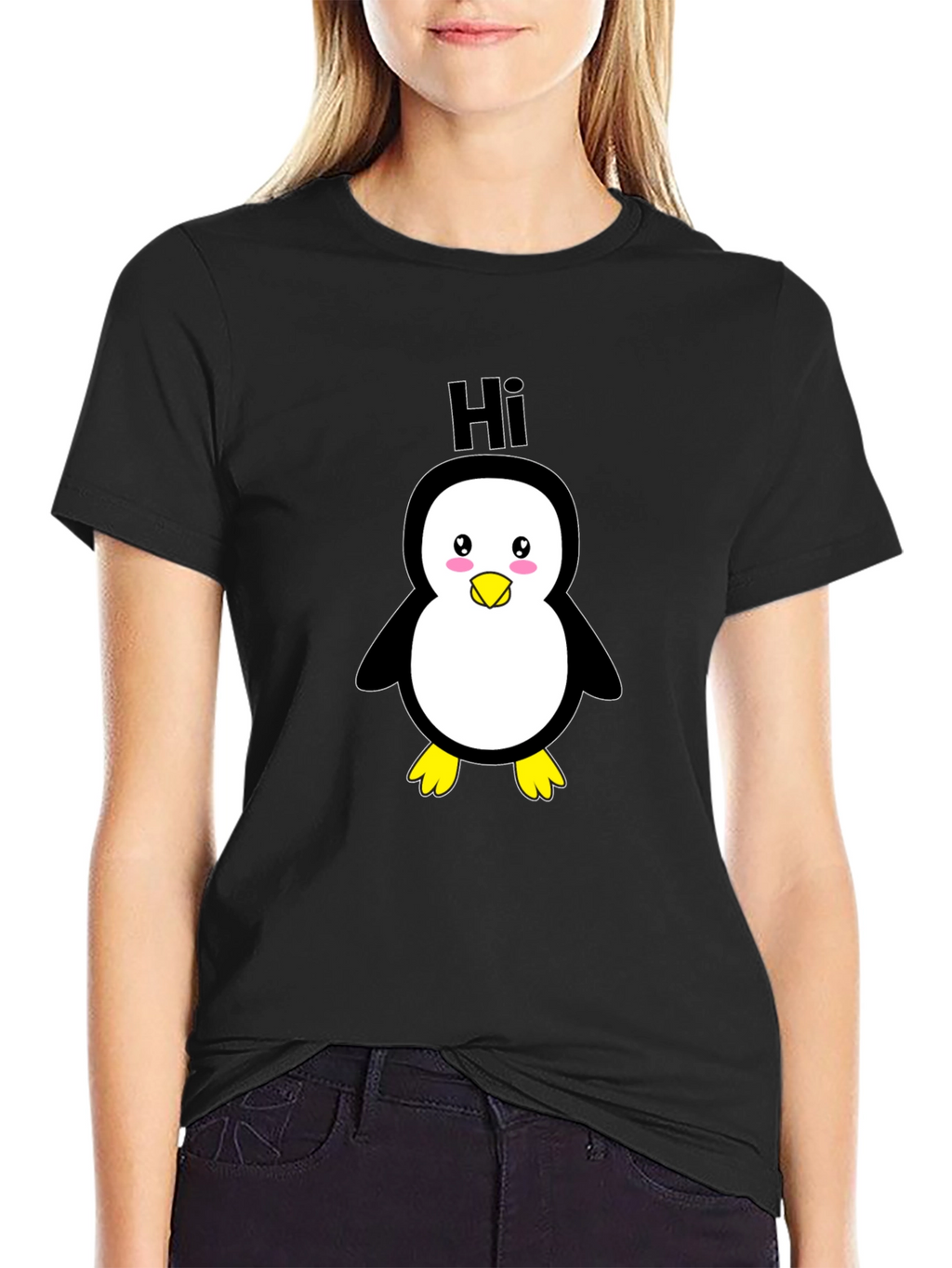 Cute Penguin Graphic Black T-Shirt