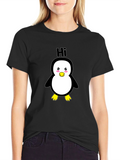 Cute Penguin Graphic Black T-Shirt