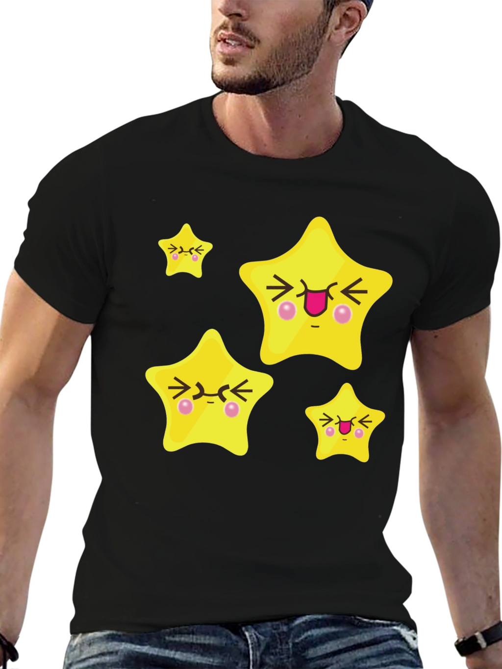 Cute Cartoon Star Graphic Black T-Shirt
