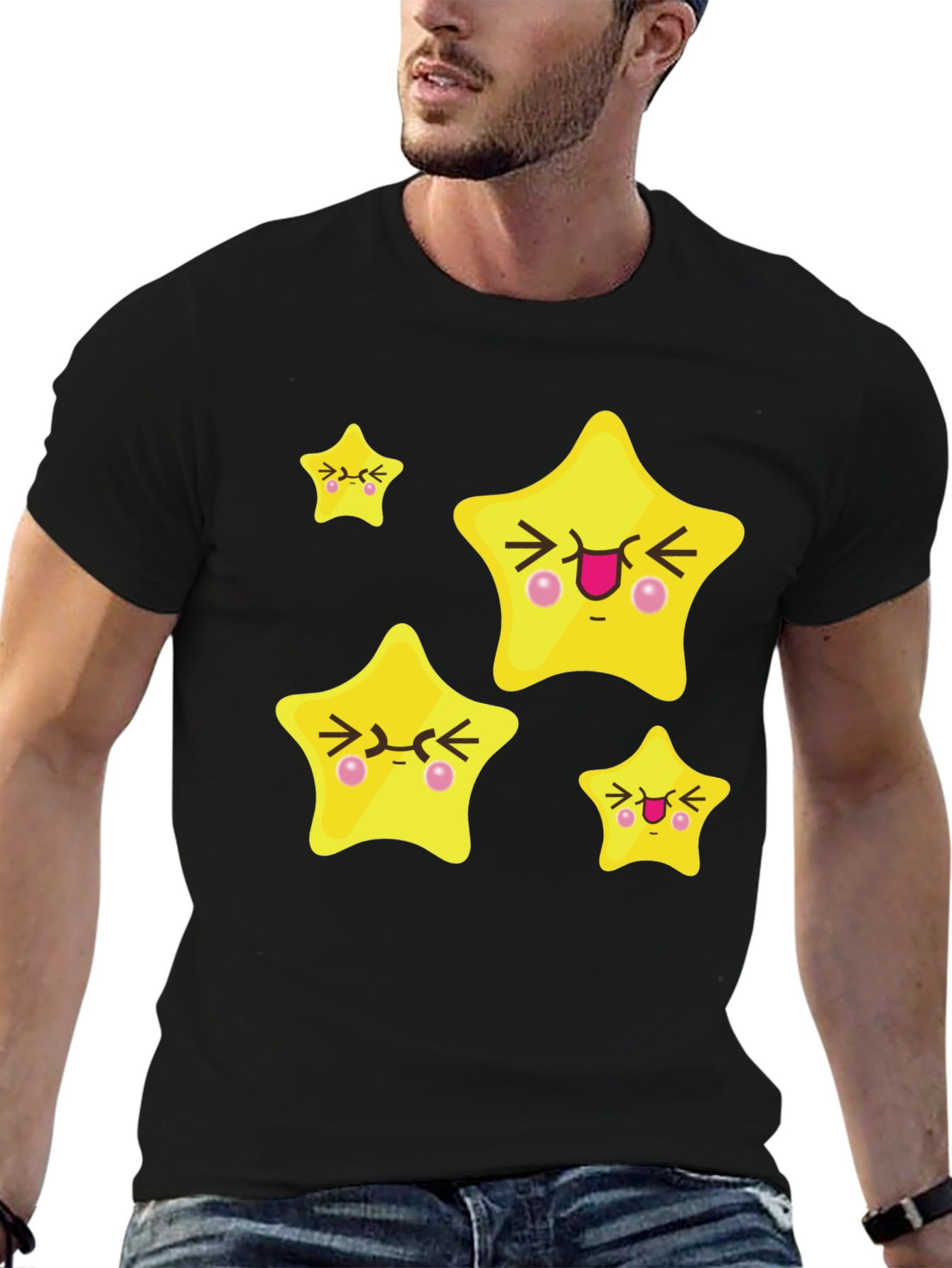 Cute Cartoon Star Graphic Black T-Shirt