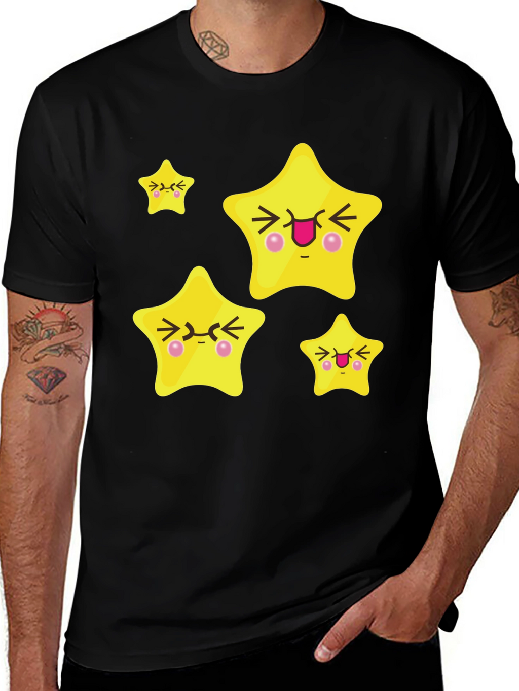 Cute Cartoon Star Graphic Black T-Shirt