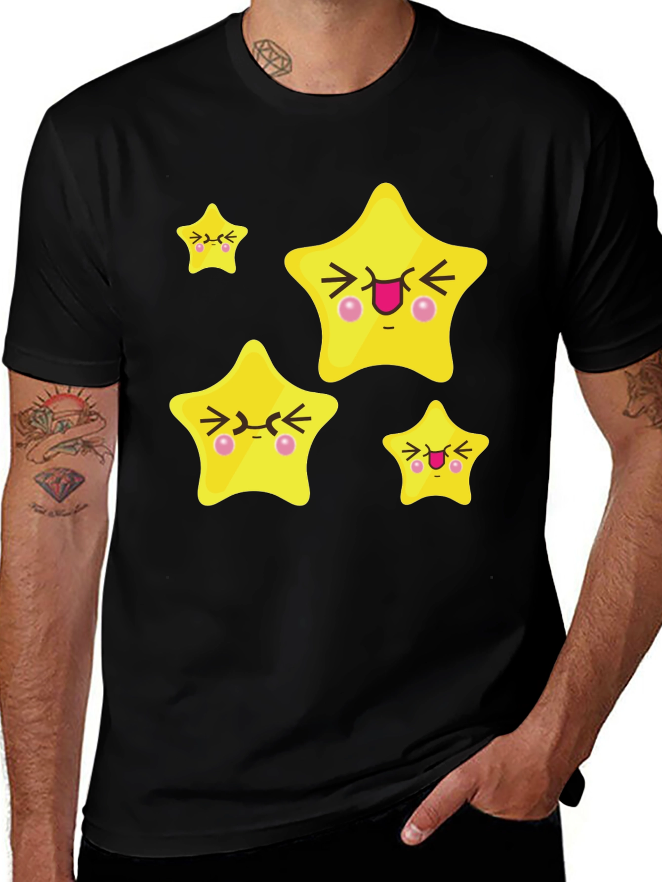 Cute Cartoon Star Graphic Black T-Shirt