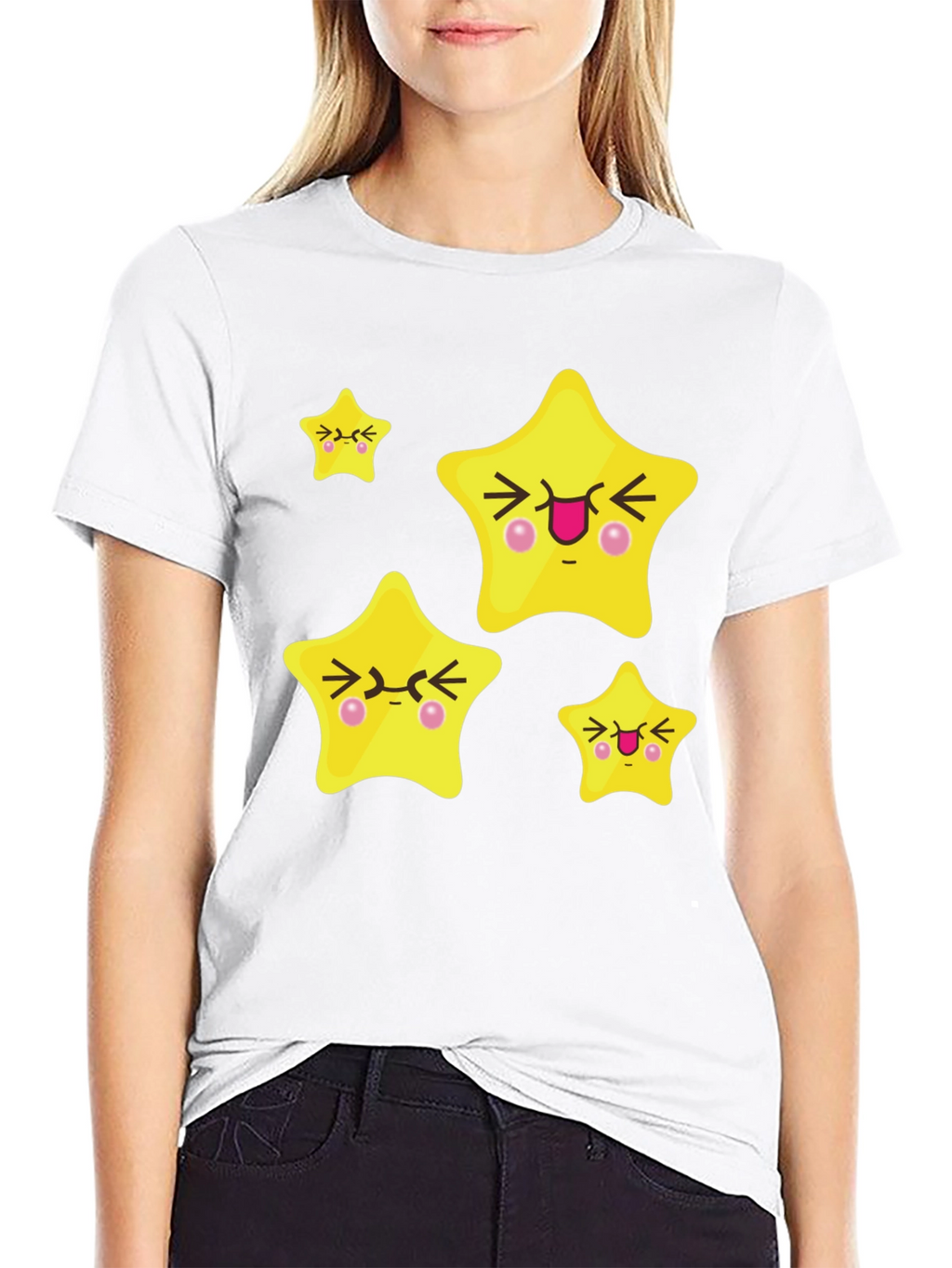 Cute Cartoon Star Graphic Black T-Shirt