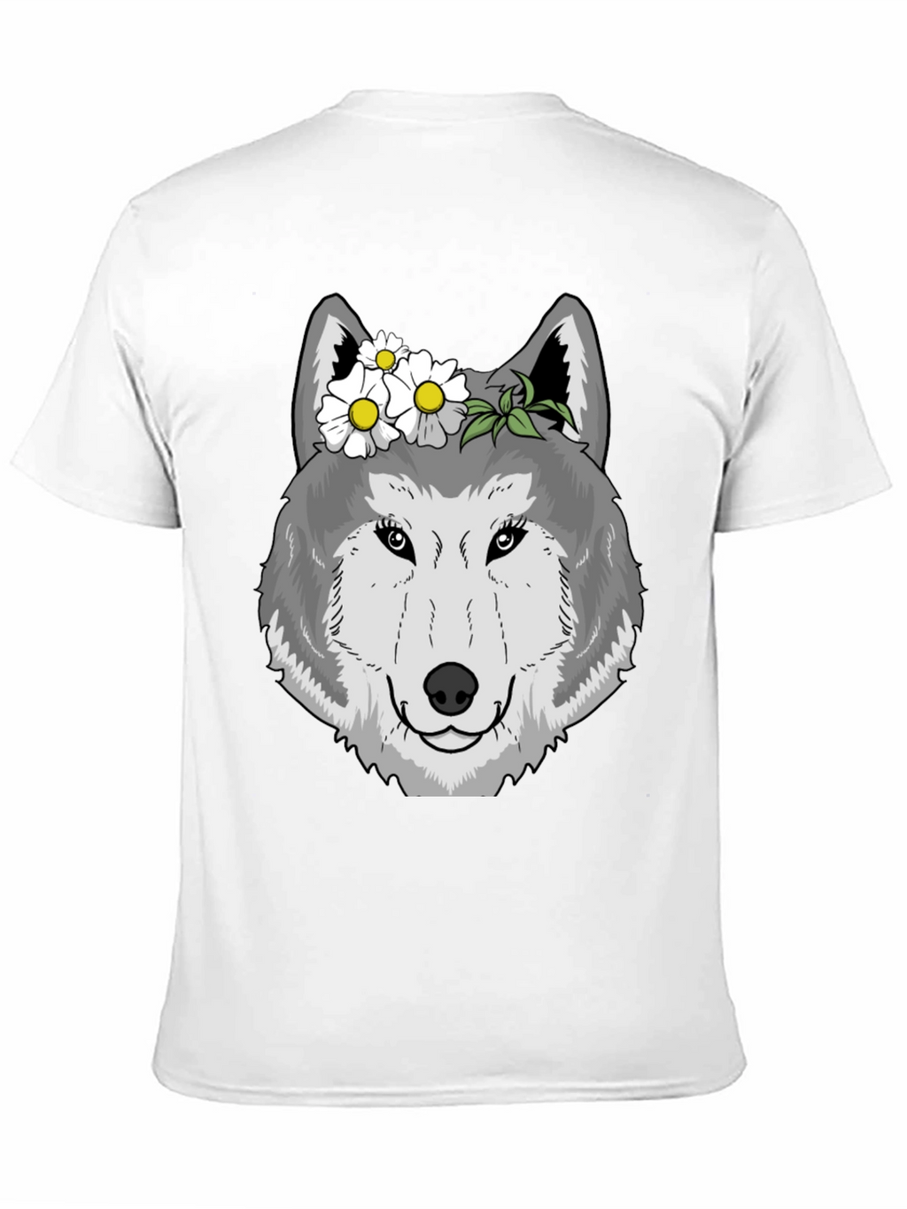 Wolf with Flowers Graphic Tee - Black