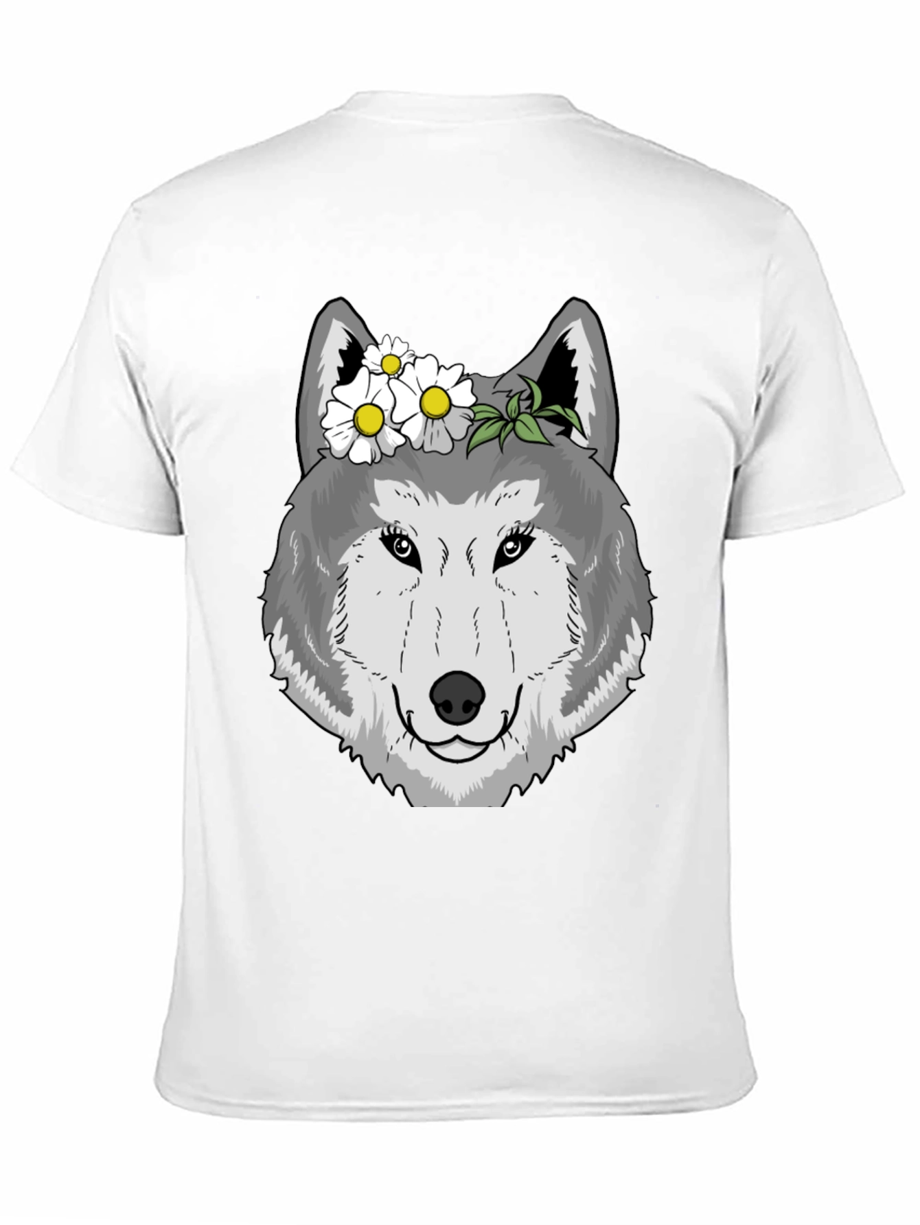 Wolf with Flowers Graphic Tee - Black