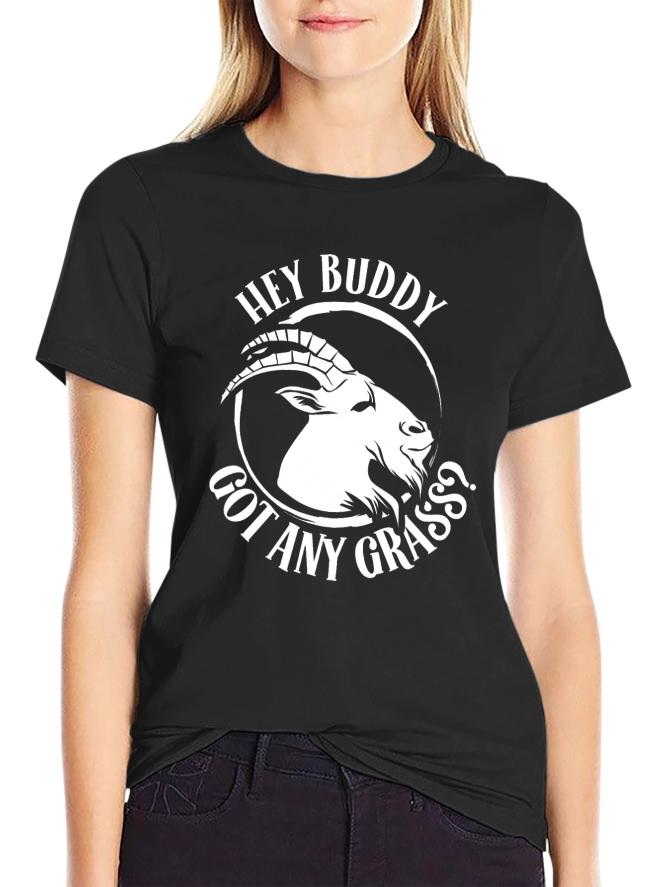 Hey Buddy Goat Graphic Tee - Black Cotton T-Shirt