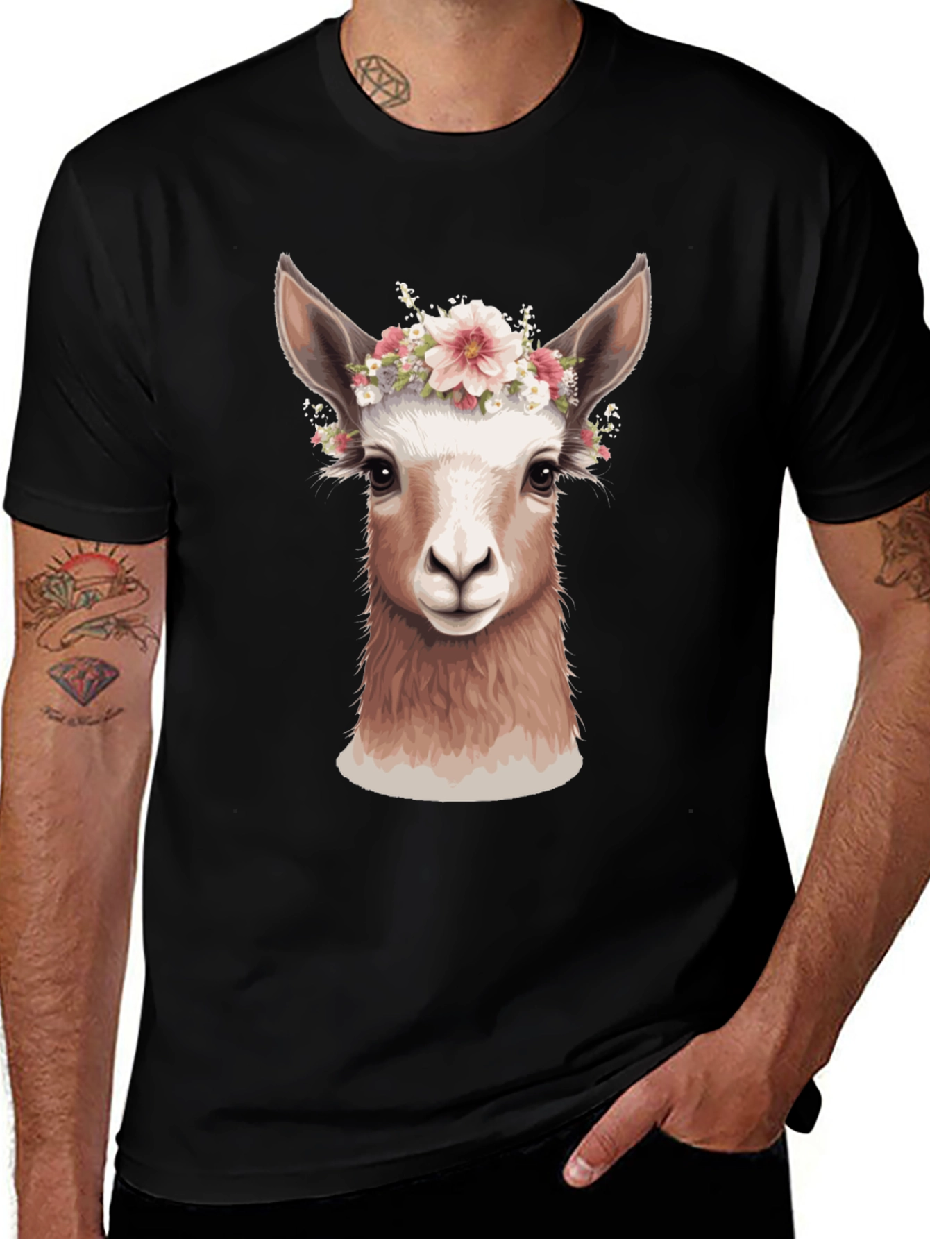 Llama Floral Crown T-Shirt - Unique Animal Graphic Tee