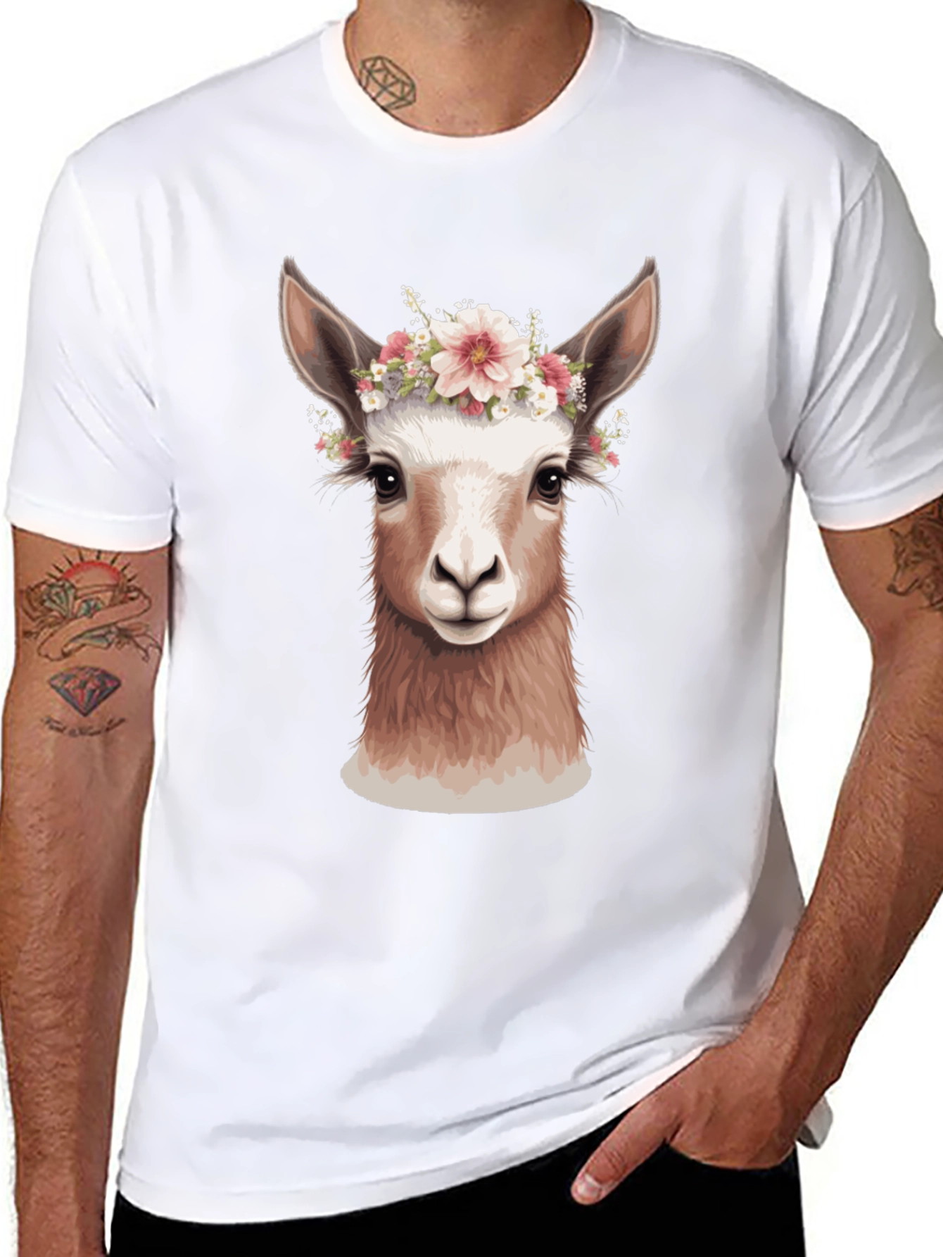 Llama Floral Crown T-Shirt - Unique Animal Graphic Tee