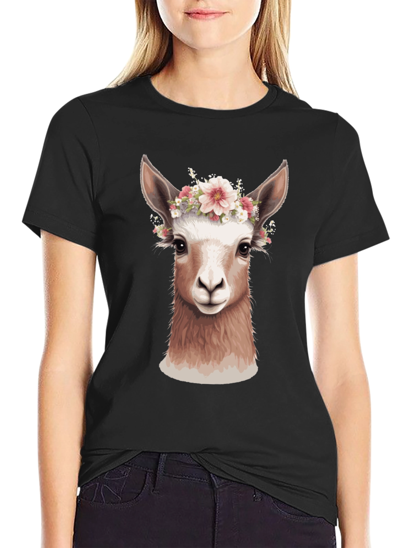 Llama Floral Crown T-Shirt - Unique Animal Graphic Tee