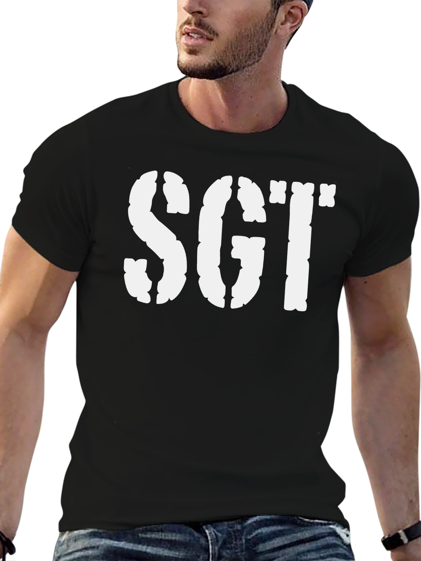 SGT Stencil Style Black T-Shirt - Military Inspired Design