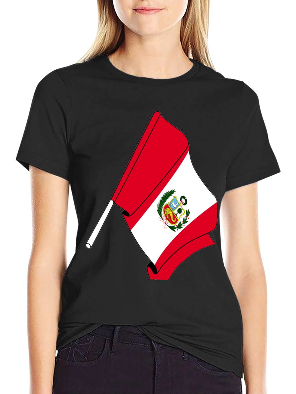 Peru Flag Graphic T-Shirt - Black