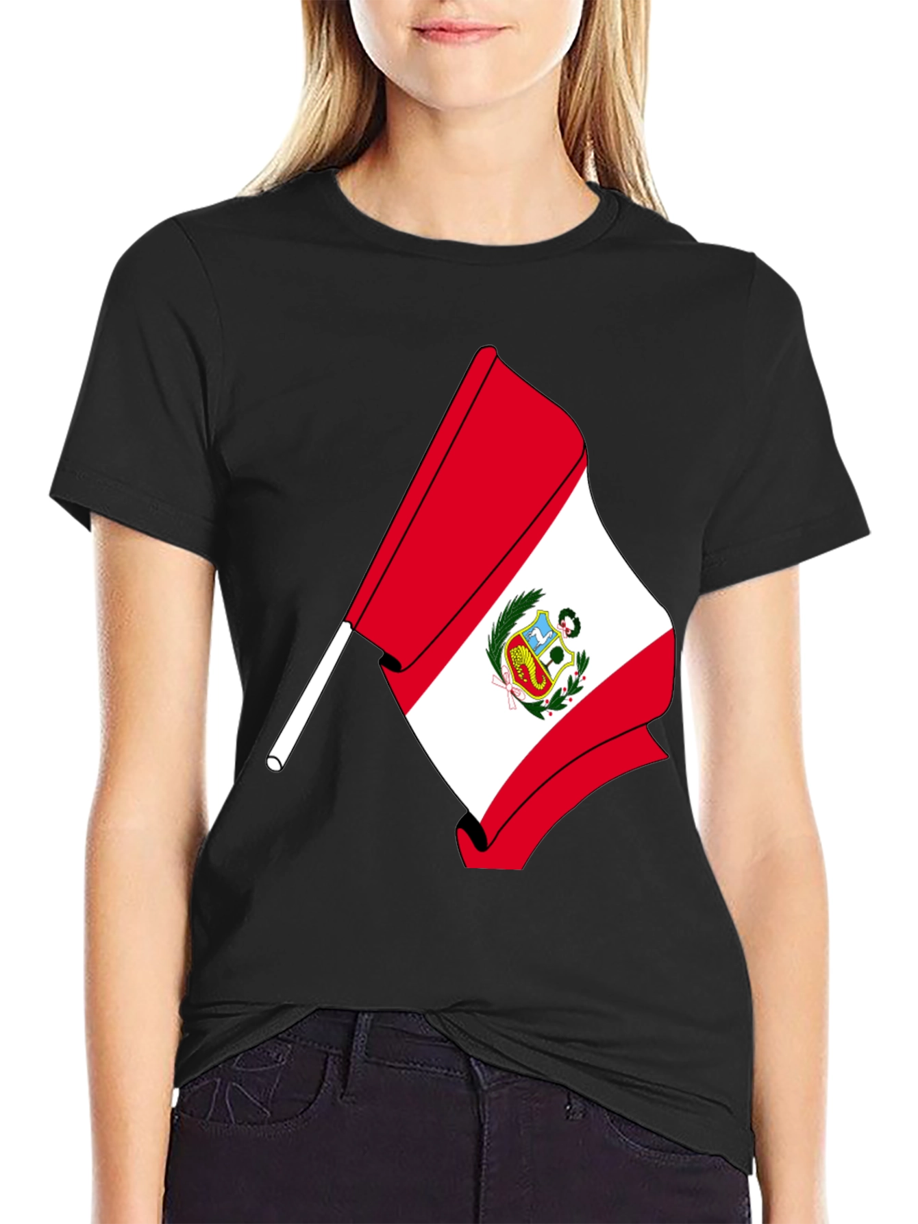 Peru Flag Graphic T-Shirt - Black