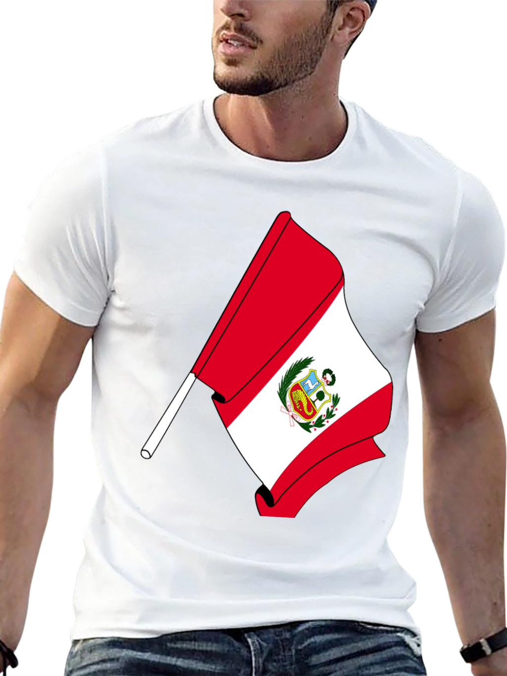 Peru Flag Graphic T-Shirt - Black