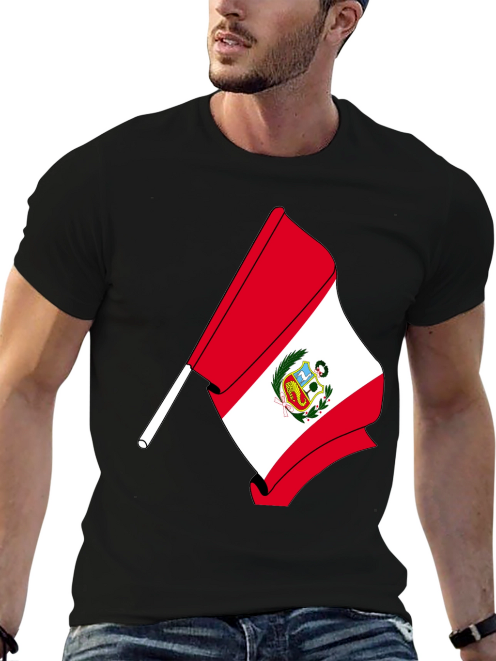 Peru Flag Graphic T-Shirt - Black
