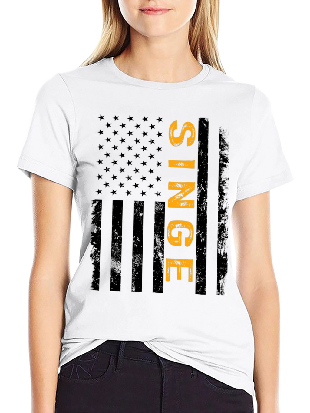 Single American Flag T-Shirt - Black
