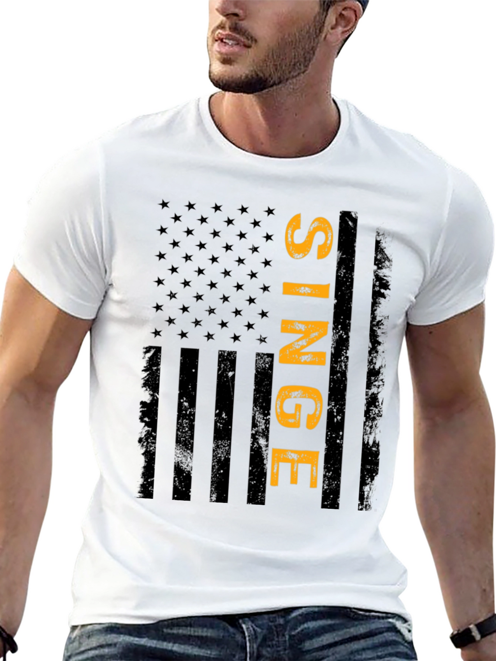 Single American Flag T-Shirt - Black