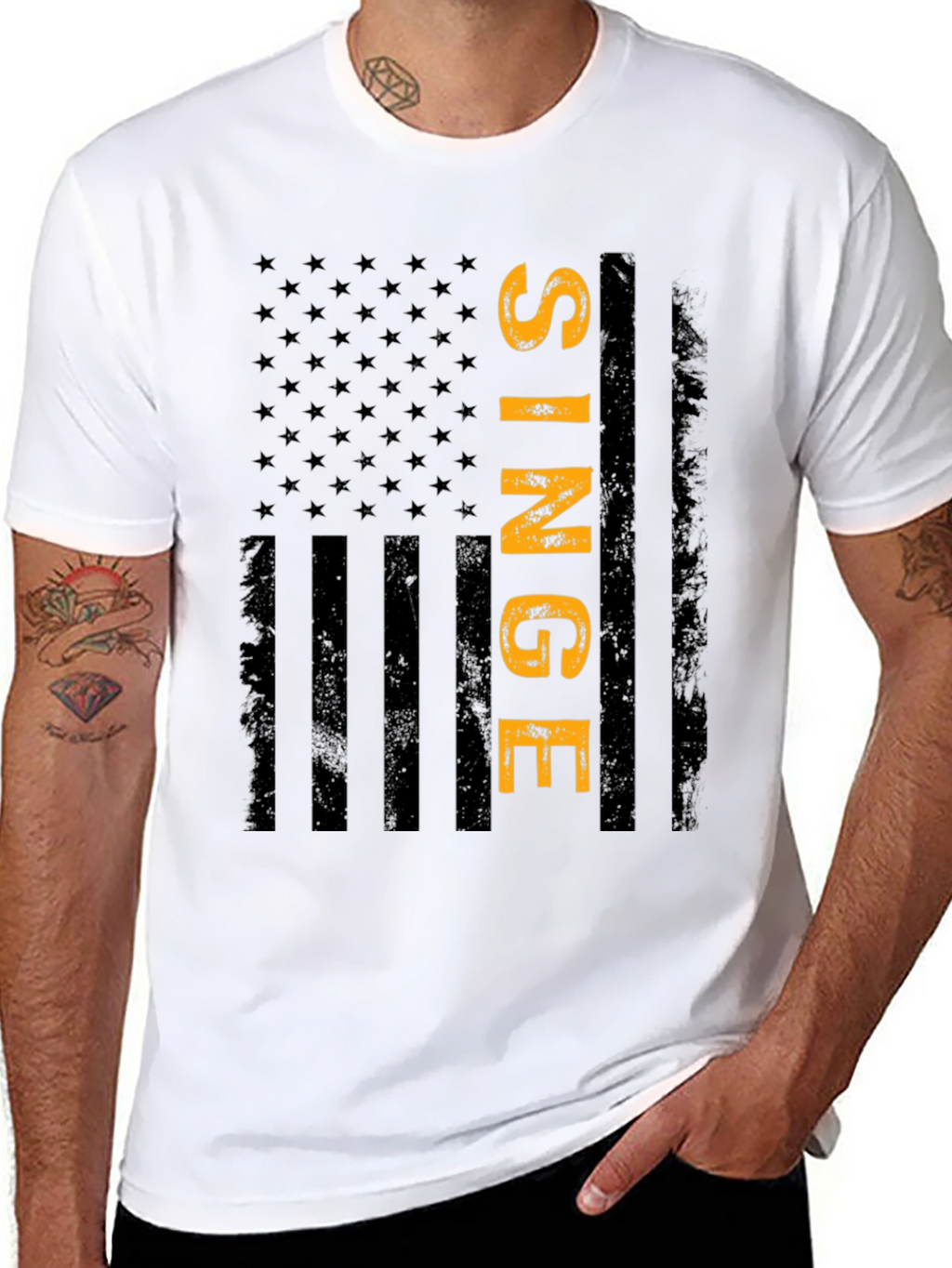 Single American Flag T-Shirt - Black