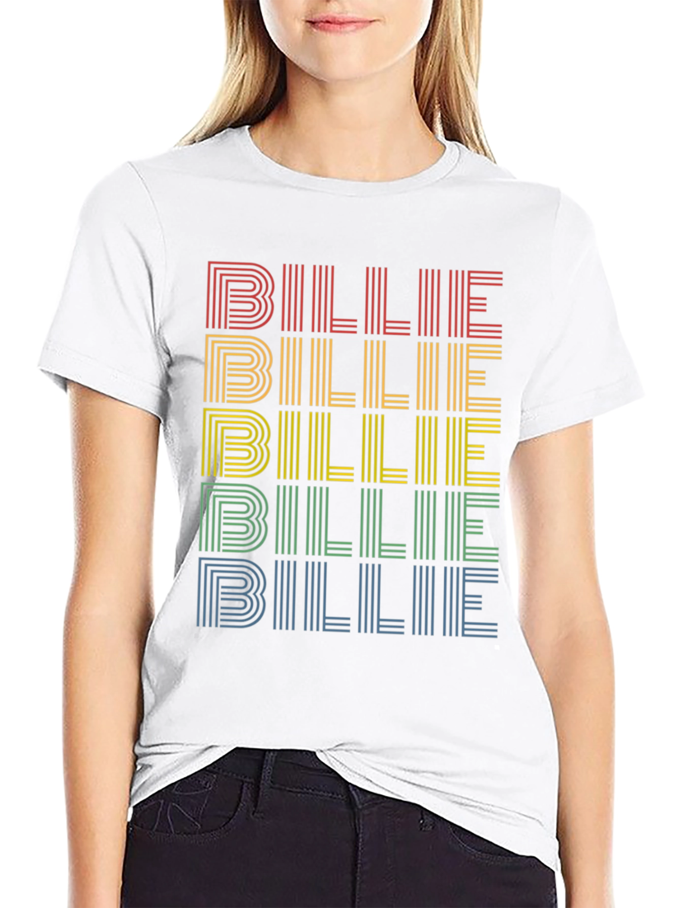 Retro Billie T-Shirt - Rainbow Stacked Design