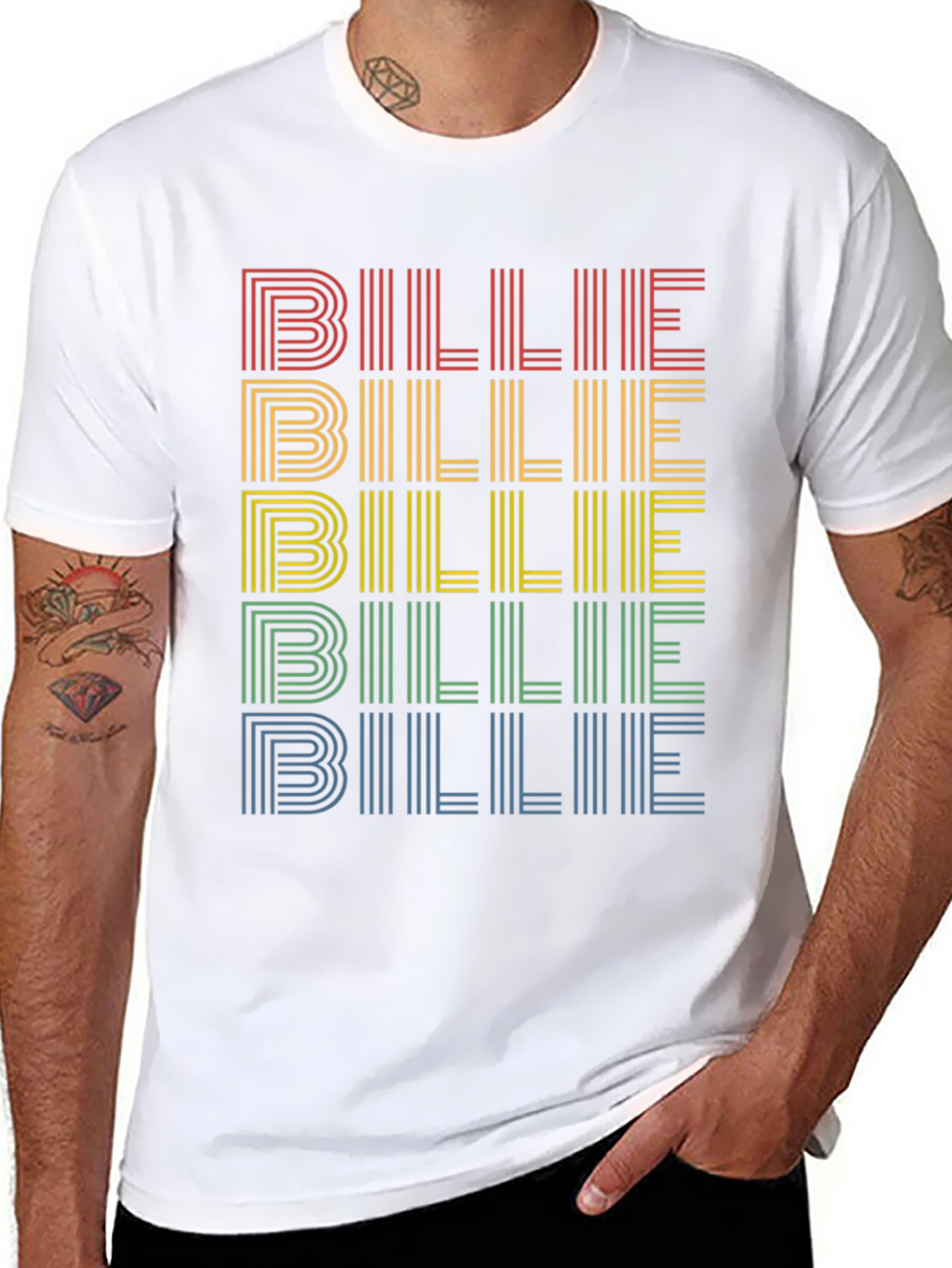 Retro Billie T-Shirt - Rainbow Stacked Design