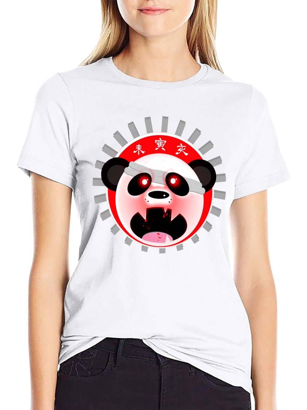 Mens Black T-Shirt with Anime Panda Graphic