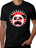 Mens Black T-Shirt with Anime Panda Graphic