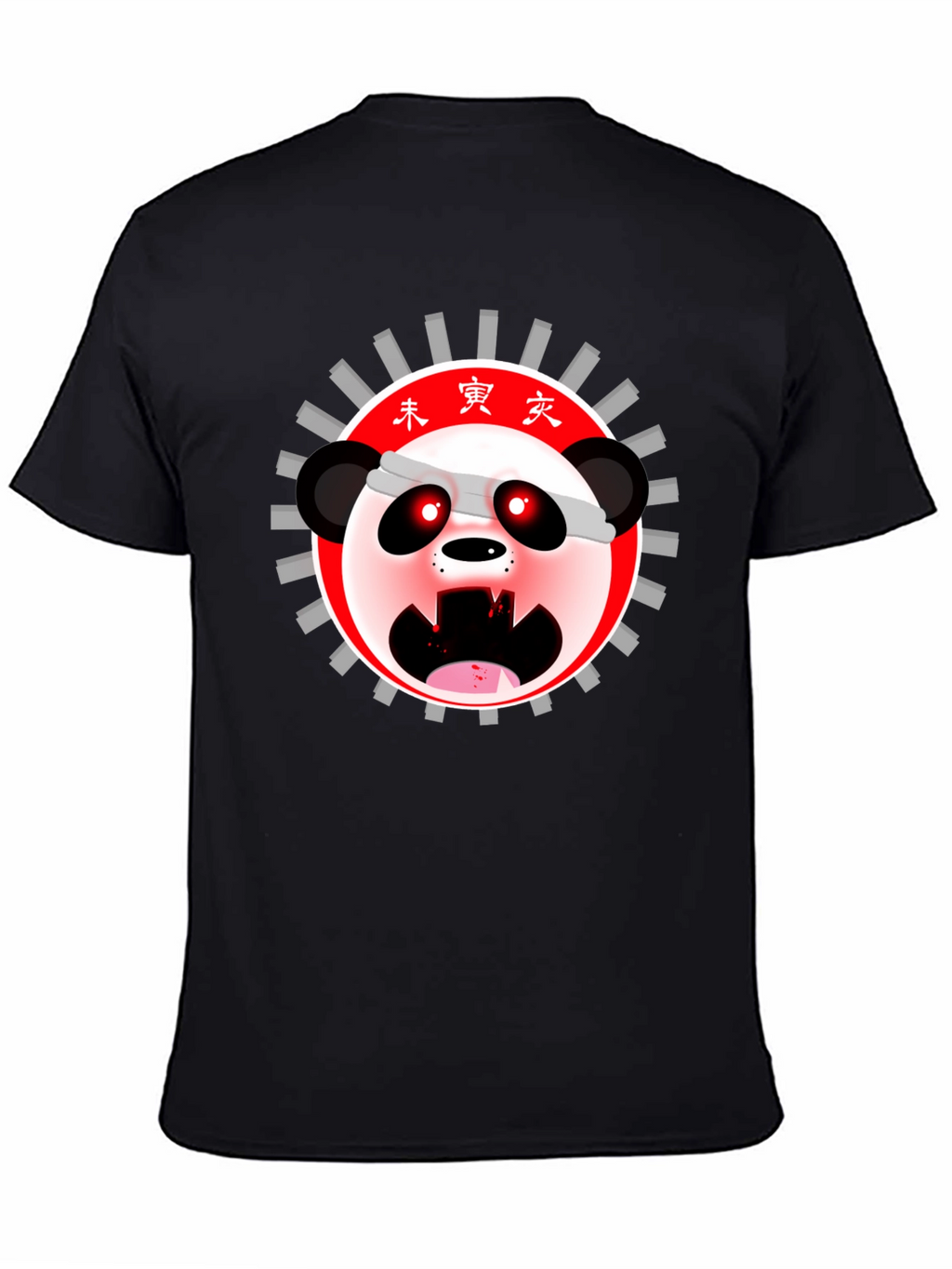 Mens Black T-Shirt with Anime Panda Graphic