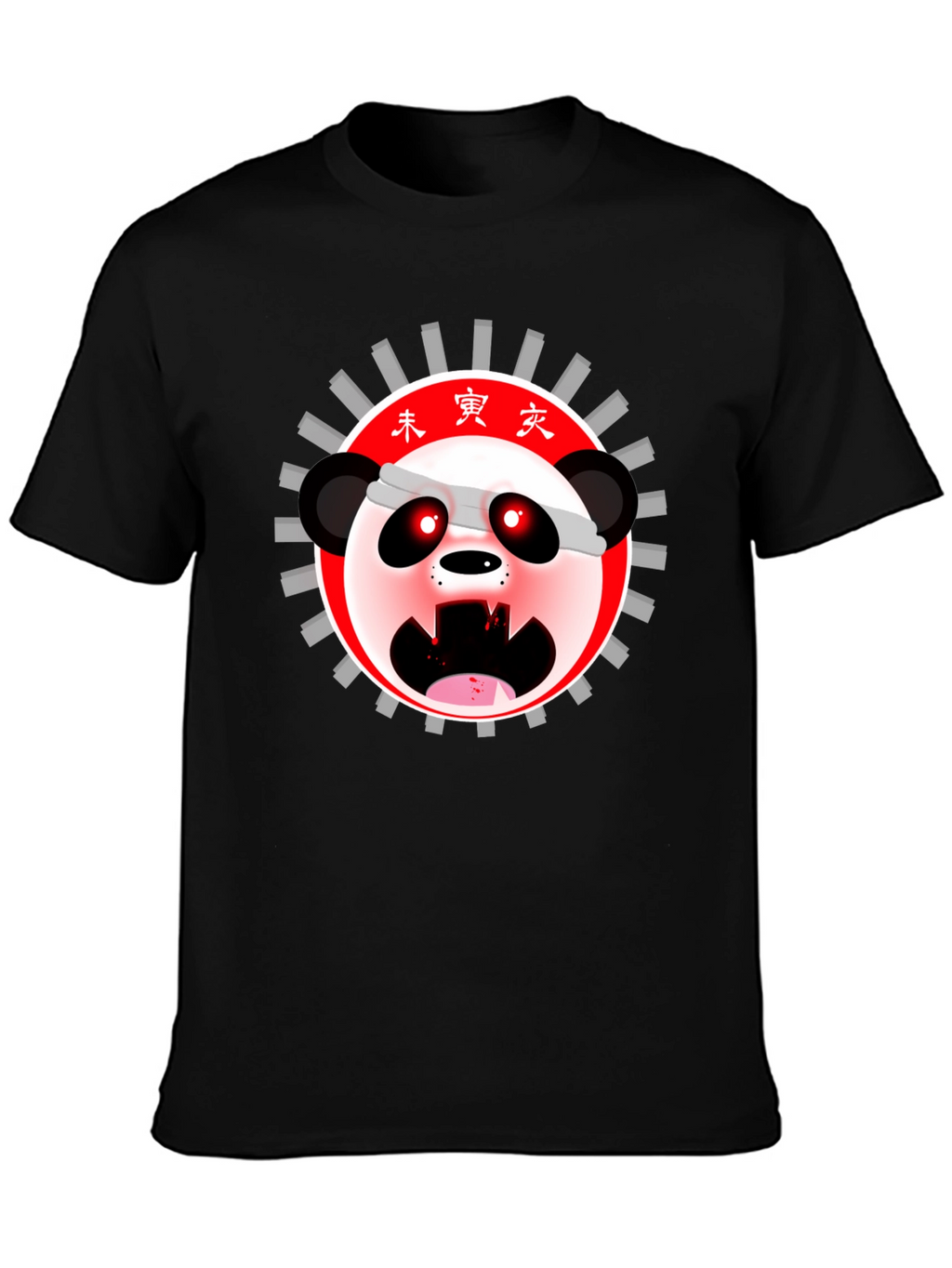 Mens Black T-Shirt with Anime Panda Graphic