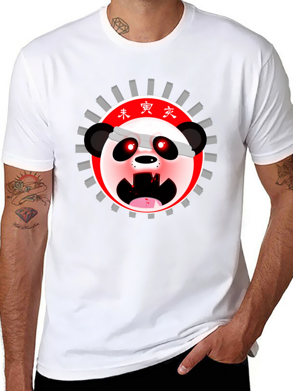 Mens Black T-Shirt with Anime Panda Graphic