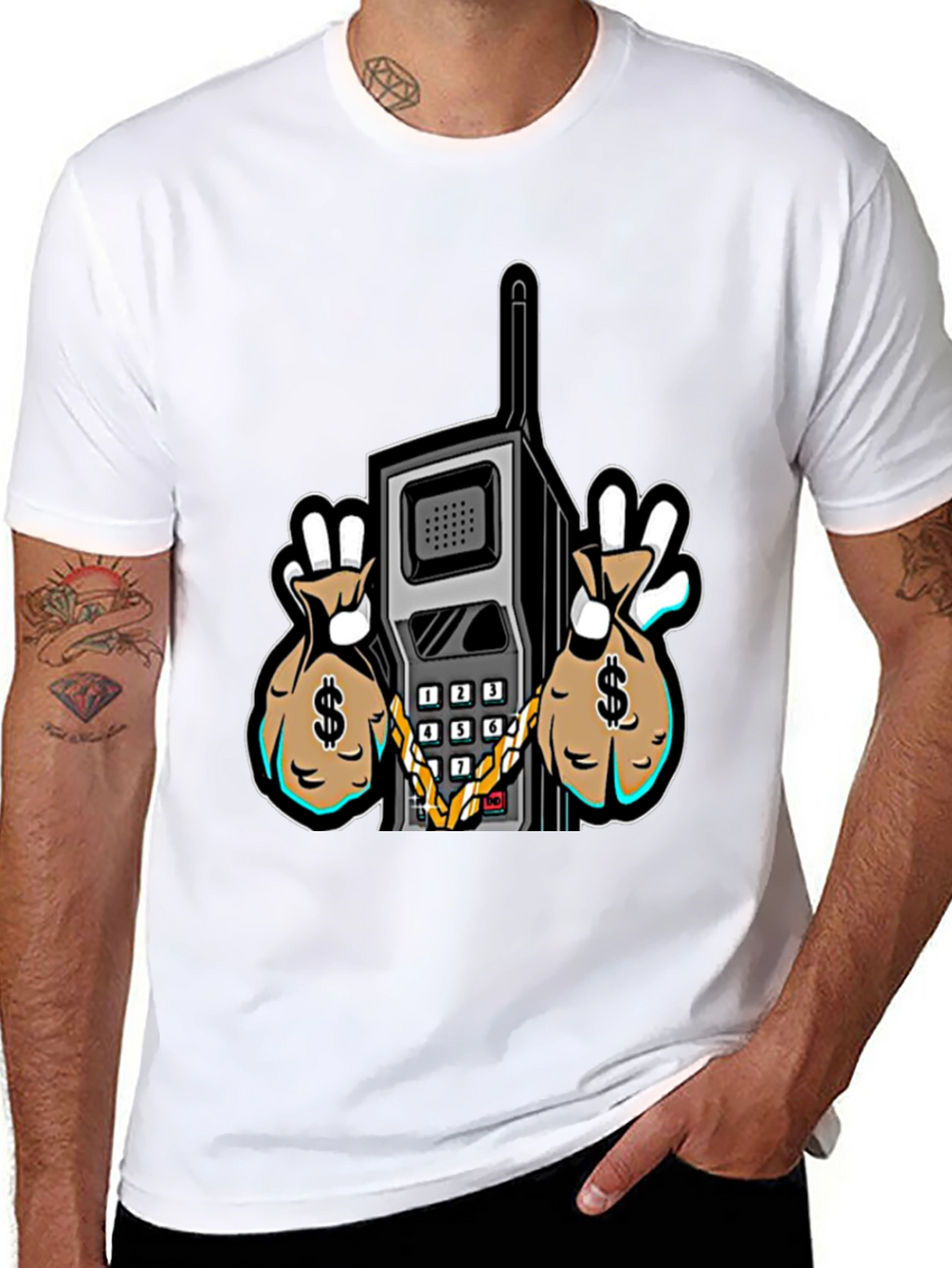 Retro Brick Phone Money Bags Graphic Tee