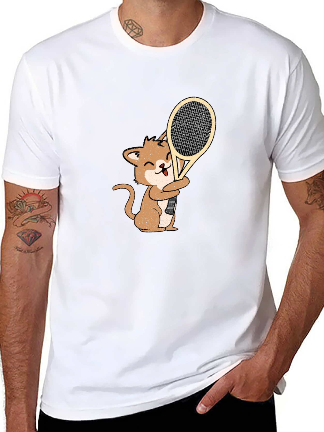 Cat Playing Tennis Graphic Tee