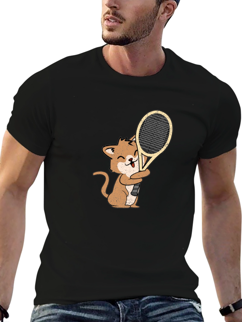 Cat Playing Tennis Graphic Tee