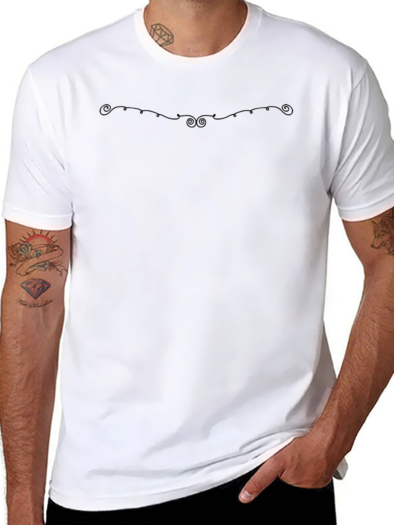Mens Classic Black Crew Neck T-Shirt with Subtle Design